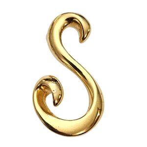 Ann Klein Letter S Brooch, Gold Tone Pin, Signed